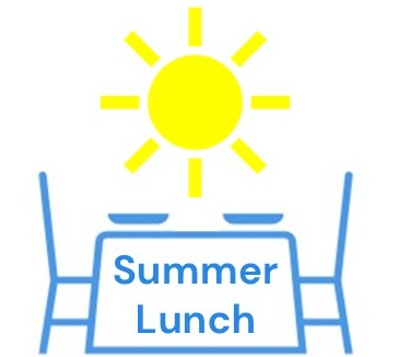Summer Lunch logo A sun above a table set for 2